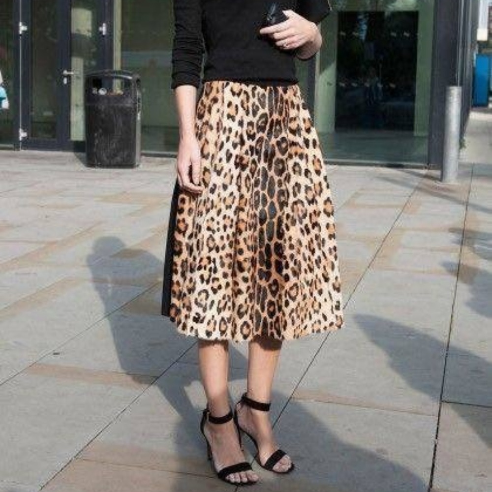 Leopard Print Casual Midi Skirt